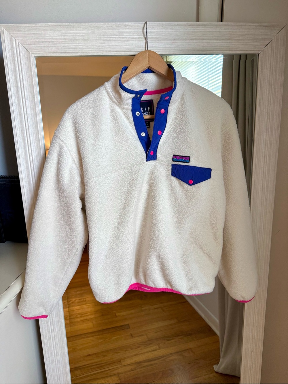GAP Vintage Style Arctic Fleece Reissue Snap-T Cream Sherpa Pullover Jacket - Picture 7 of 11